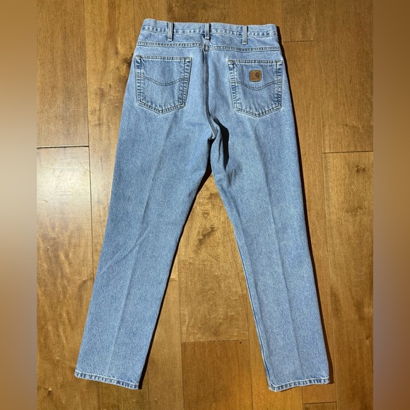 Vintage Carhartt Denim Jeans 34x32 Light Wash Work Wear Logo 90s Classic - Picture 2 of 4